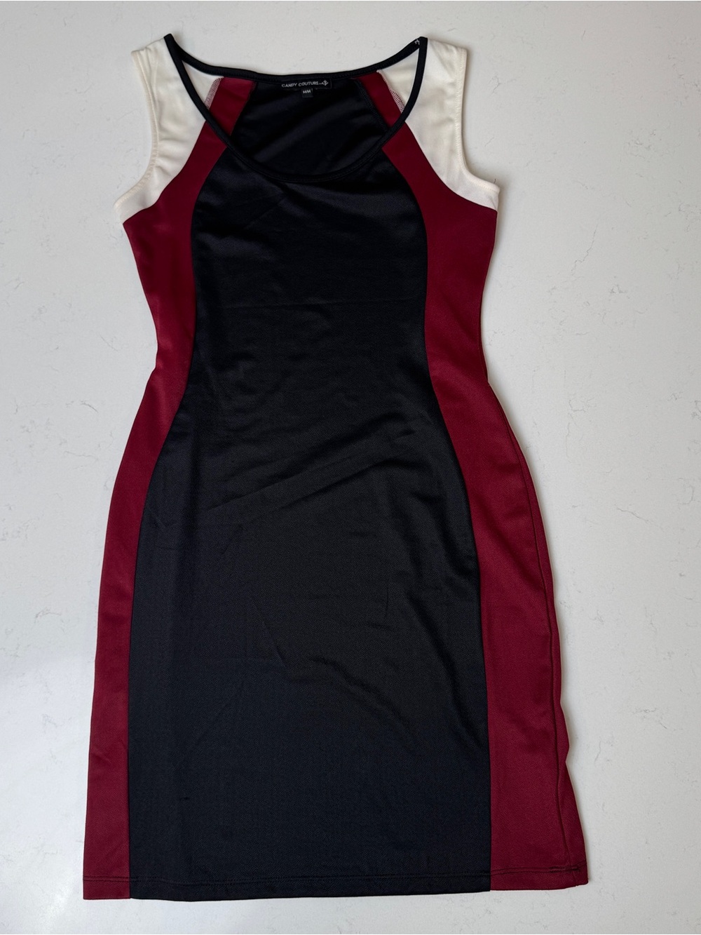 Colorblock Sheath Dress in Black, Burgundy & Cream